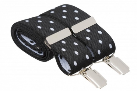 Black Trouser Braces with Large White Polka Dots